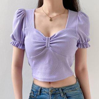 Balloon-sleeve Bow Cropped T-shirt