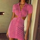 Short-sleeve Collar Cut-out Mini Sheath Dress