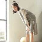 Set: Check Shirt + Sleeveless V-neck Sweater Dress