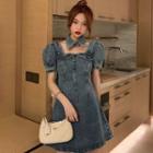 Square-neck Short-sleeve Denim Top / Mini A-line Dress