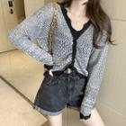 V-neck Drawstring Knit Top Black - One Size