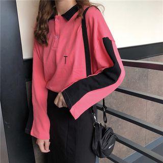 Colored Panel Long-sleeve Polo Shirt