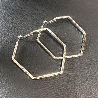 Hexagonal Hoop Earrings Silver - One Size