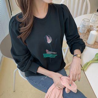 Tulip-embroidered Sequined T-shirt