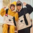 Couple Matching Loungewear Set : Fleece Puppy Embroidered Hooded Top + Pants