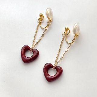 Heart Drop Clip-on Earring 1 Pair - Gold & Brown - One Size