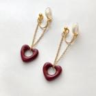Heart Drop Clip-on Earring 1 Pair - Gold & Brown - One Size