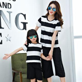 Family Matching Set: Striped Short-sleeve T-shirt + Cropped Pants