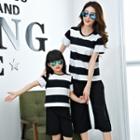 Family Matching Set: Striped Short-sleeve T-shirt + Cropped Pants