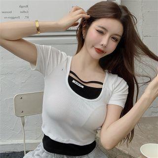 Mock Two Piece Two Tone Cropped Top