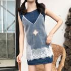 Sleeveless Denim A-line Dress / Lace Camisole Top