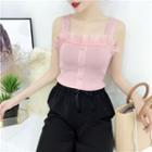 Wide-strap Frill Trim Knit Top