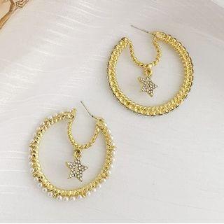 Rhinestone Star Open Hoop Earring 1 Pair - Gold - One Size
