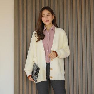 Contrast-trim Wool Blend Boxy Cardigan