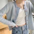 Long-sleeve Tweed Cardigan Blue - One Size