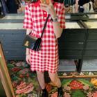 Check / Flower Short-sleeve Knit Dress
