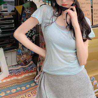 Short-sleeve Plain T-shirt / A-line Skort