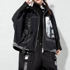 Hooded Zip-up Denim Jacket Black - One Size