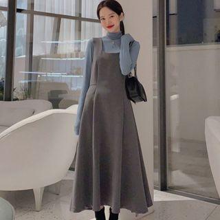 Mock Neck Long-sleeve Top / Sleeveless Midi Dress