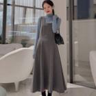 Mock Neck Long-sleeve Top / Sleeveless Midi Dress
