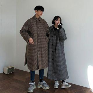 Couple Matching Plaid Single-breasted Midi Coat