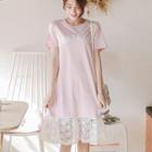 Lace Hem Lettering Short Sleeve T-shirt Dress