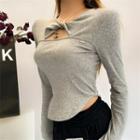 Long-sleeve Knotted Cutout Cropped T-shirt