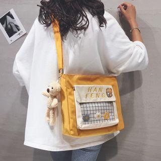 Two-tone Panel Transparent Pocket Crossbody Bag
