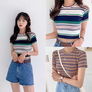 Multicolor Stripe Slim-fit Crop T-shirt