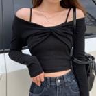 Cropped Camisole Top / Long-sleeve Wrap Crop Top