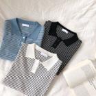 Striped Short-sleeve Knit Polo-shirt