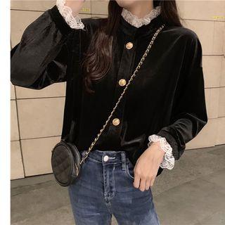 Lace Trim Blouse Black - One Size