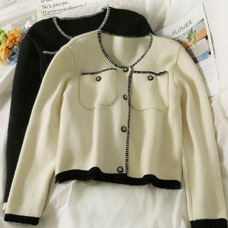 Contrasted-trim Crew-neck Cardigan