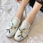 Embroidered Faux-leather Flat Loafers