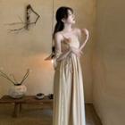 One-shoulder Flower Detail Midi A-line Dress Almond - One Size