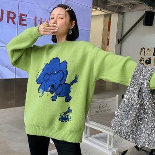 Lion Print Sweater Blue Lion - Green - One Size