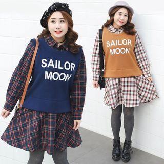 Mock Two-piece Plaid Mini A-line Dress