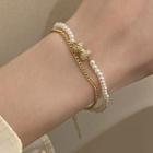 Bow Rhinestone Faux Pearl Layered Alloy Bracelet Bracelet - Gold - One Size