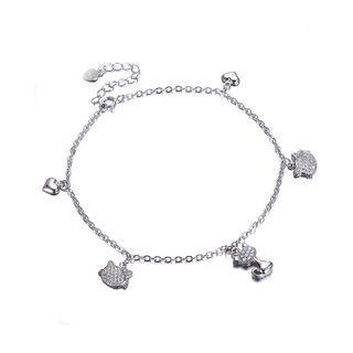 925 Sterling Silver Fashion Cute Little Cat Bracelet With Austrian Element Crystal Silver - One Size