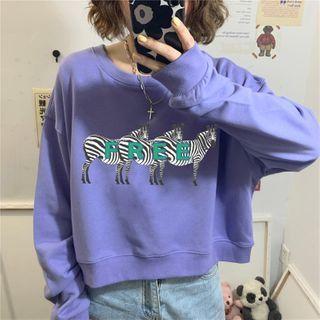 Long-sleeve Zebra Print Cropped Sweatshirt