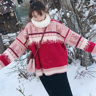 Patterned Sweater / Straight-fit Knit Skirt / Set