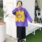 Flower Print Boxy Sweater / A-line Midi Knit Skirt