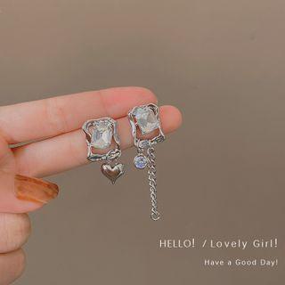 Asymmetrical Cz Heart Drop Earring E4877 - 1 Pair - Asymmetric - Silver - One Size