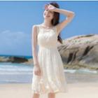 Square Neck Lace Panel Pinafore Dress