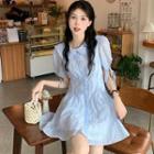 Puff-sleeve Tie-cuff A-line Dress