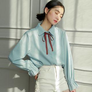 Ruffle-sleeve Bow-tied Blouse