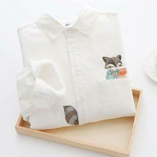Cartoon Fox Embroidered Long-sleeve Shirt