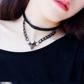 Rhinestone Layered Faux Leather Choker
