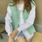 Long-sleeve Frill Trim Blouse / Button Sweater Vest