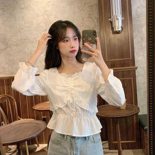 Bell-sleeve Drawstring Peplum Blouse